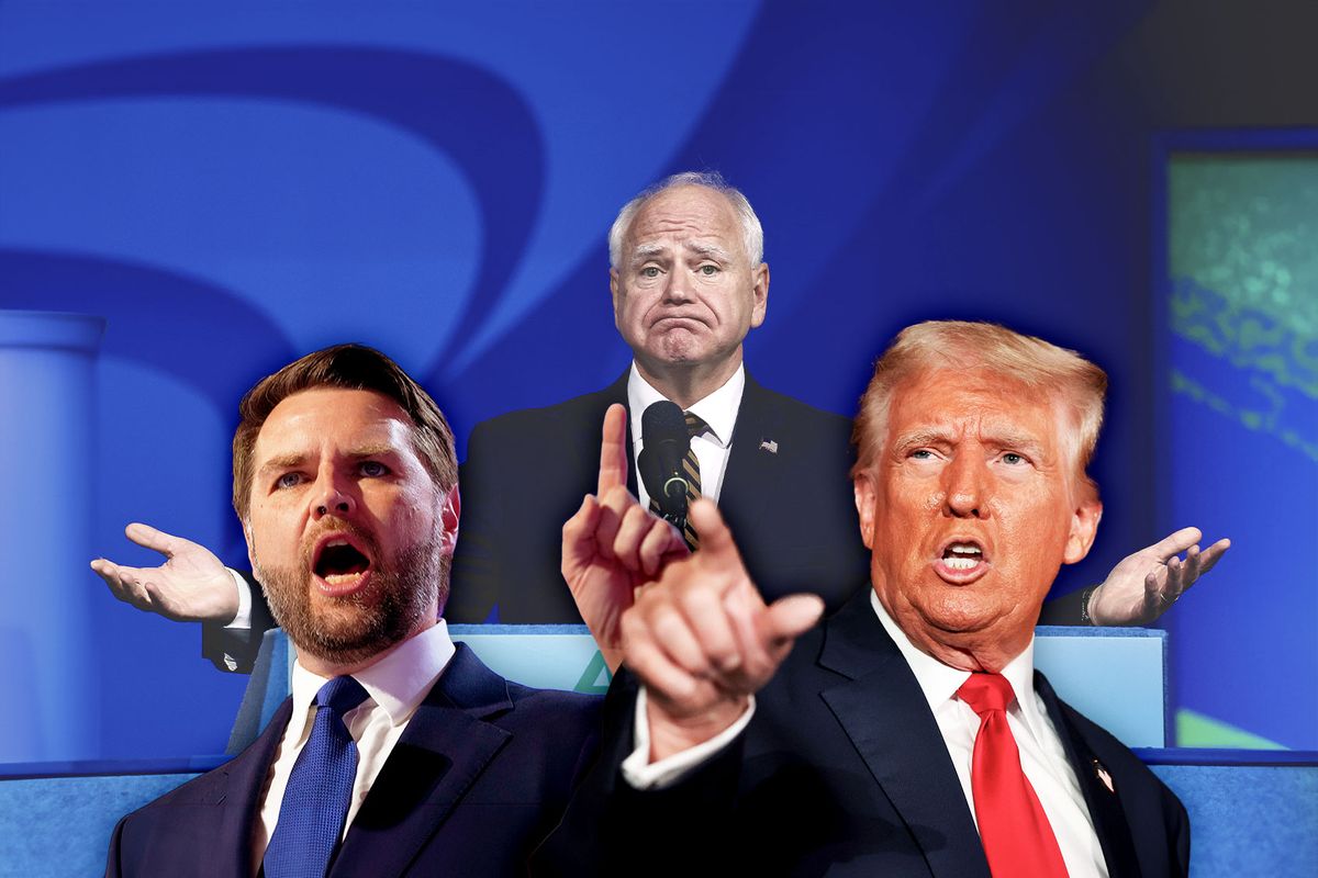 JD Vance, Tim Walz and Donald Trump (Photo illustration by Salon/Getty Images)