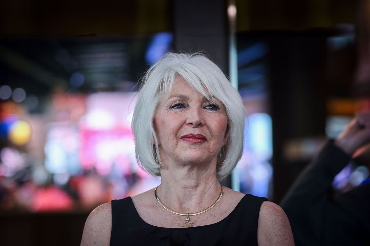 Mesa County Clerk and Colorado Republican candidate for secretary of state Tina Peters reacts to early election returns during a primary night watch party at the Wide Open Saloon on June 28, 2022 in Sedalia, Colorado. (Marc Piscotty/Getty Images)