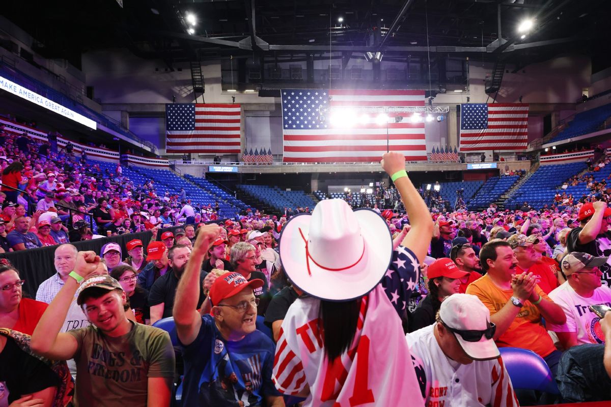 People attend a Republican Presidential Candidate former U.S. President Donald Trump campaign rally at Mohegan Sun Arena at Casey Plaza on August 17, 2024, in Wilkes Barre, Pennsylvania.  (Michael M. Santiago/Getty Images)