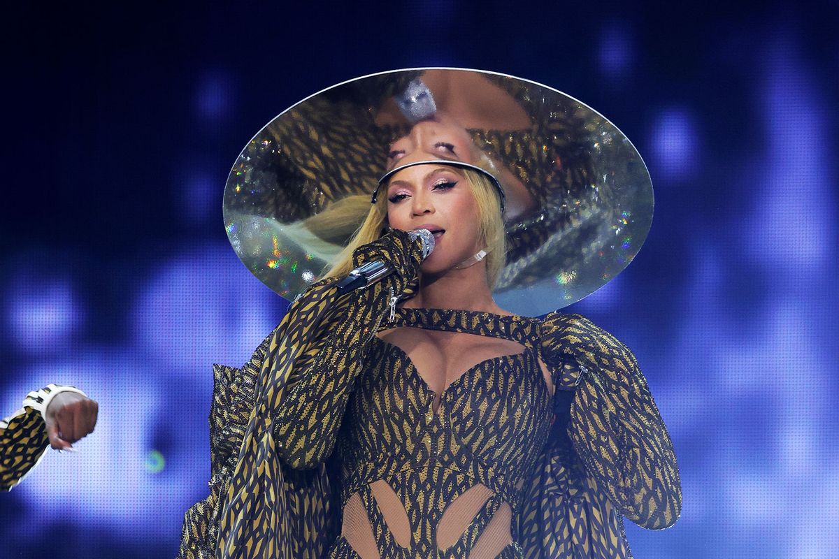 Beyoncé performs onstage during the "RENAISSANCE WORLD TOUR" at GEHA Field at Arrowhead Stadium on October 01, 2023 in Kansas City, Missouri. (Kevin Mazur/WireImage for Parkwood/Getty Images)