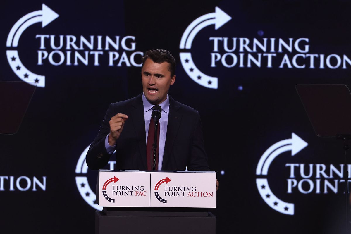 Charlie Kirk, founder and executive director of Turning Point USA, speaks during a Turning Point PAC town hall at Dream City Church on June 06, 2024 in Phoenix, Arizona. (Justin Sullivan/Getty Images)