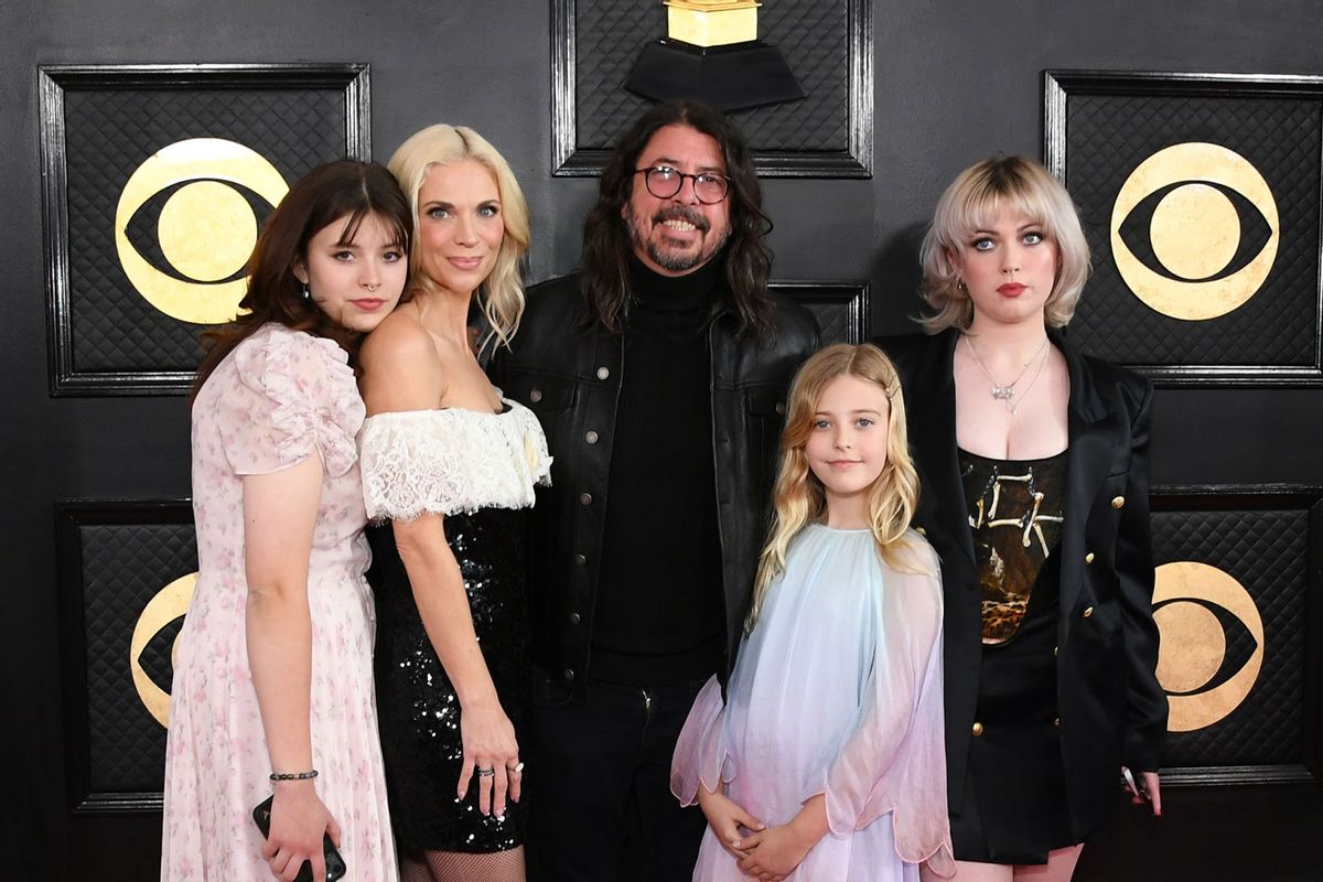 Harper Grohl, Jordyn Blum, Dave Grohl, Ophelia Grohl, and Violet Grohl attend the 65th GRAMMY Awards on February 05, 2023 in Los Angeles, California. (Jon Kopaloff/WireImage/Getty Images)