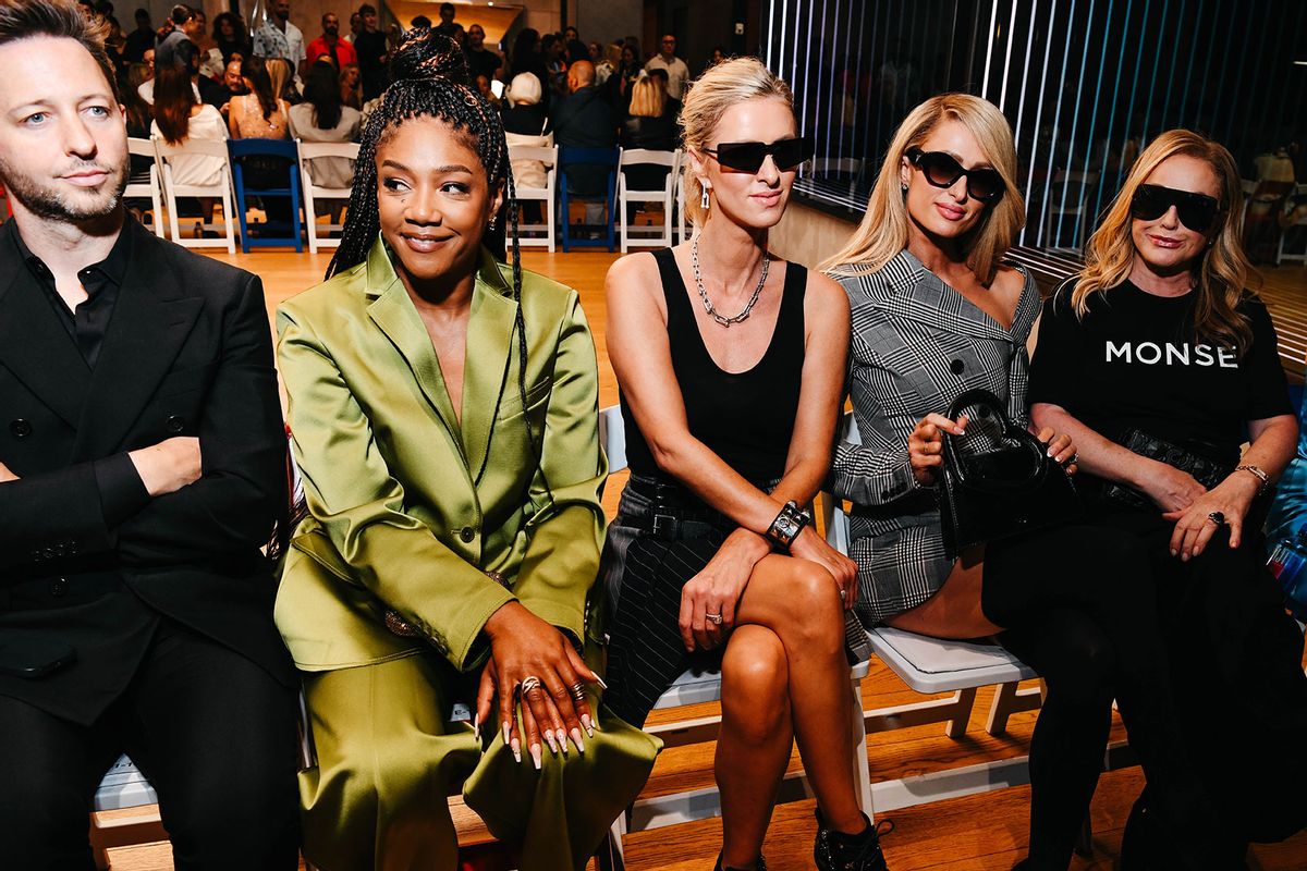 Derek Blasberg, Tiffany Haddish, Nicky Hilton Rothschild, Paris Hilton and Kathy Hilton at Monse RTW Spring 2025 as part of New York Ready to Wear Fashion Week held at Genesis House on September 7, 2024 in New York, New York. (Nina Westervelt/WWD via Getty Images)