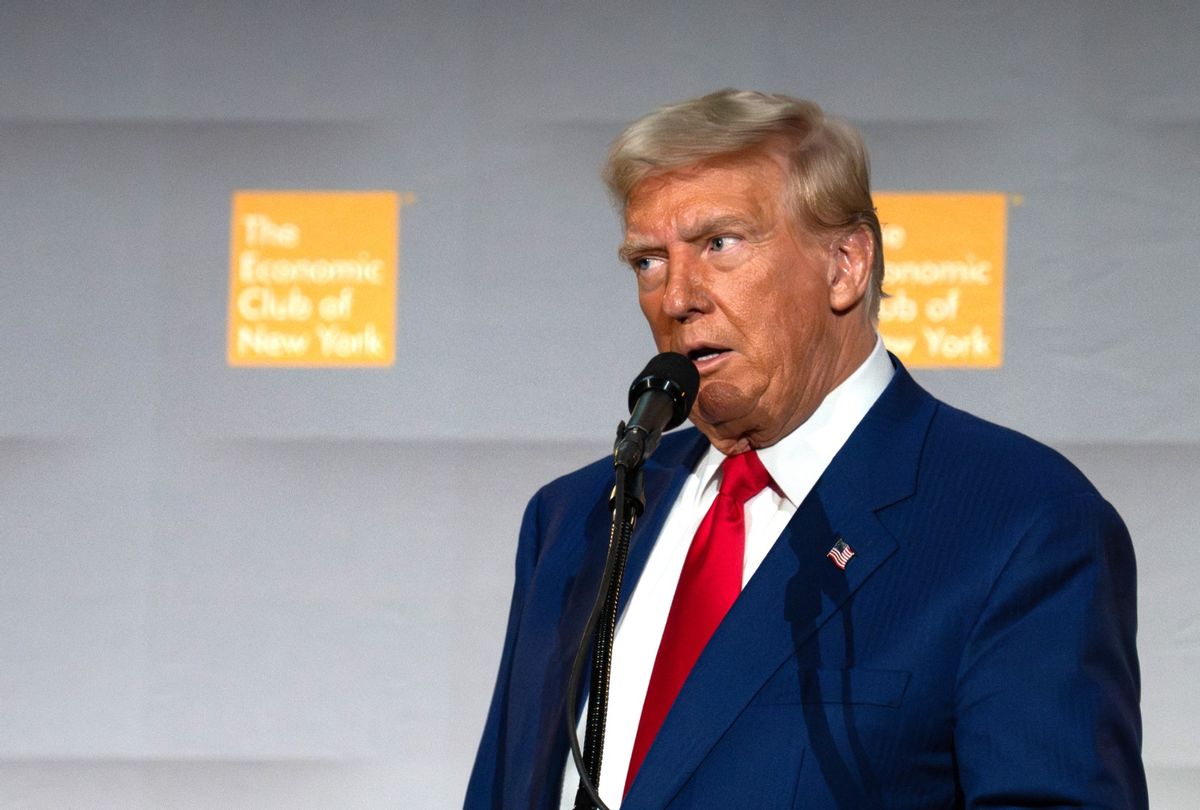 Former President and Republican presidential candidate Donald Trump speaks at the Economic Club of New York on September 5, 2024. (DAVID DEE DELGADO/AFP via Getty Images)