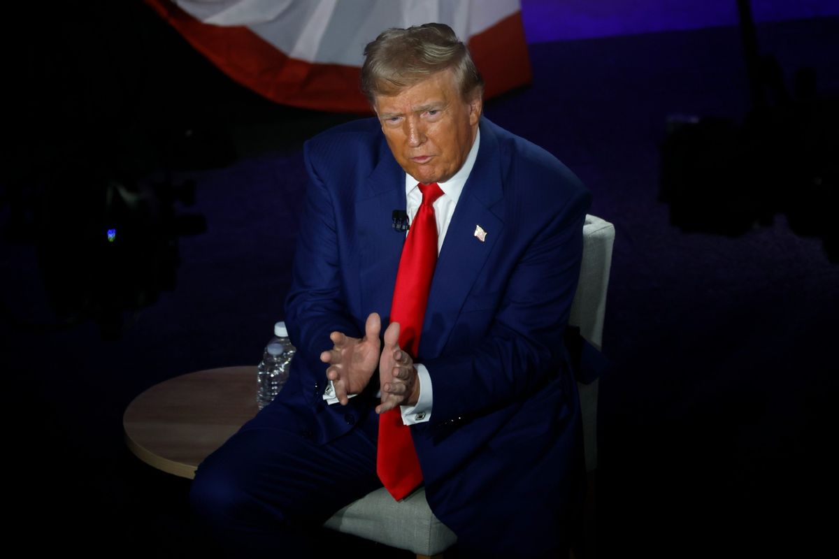 Republican presidential nominee, former U.S. President Donald Trump participates in a Fox News Town Hall with Sean Hannity at the New Holland Arena on September 04, 2024 in Harrisburg, Pennsylvania.  (Kevin Dietsch/Getty Images)