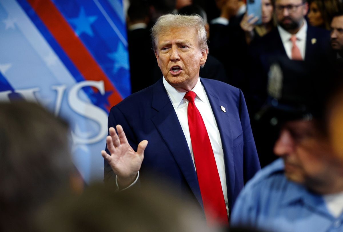 Republican presidential nominee, former U.S. President Donald Trump speaks to reporters in the spin room after debating Democratic presidential nominee, U.S. Vice President Kamala Harris, at Pennsylvania Convention Center on September 10, 2024 in Philadelphia, Pennsylvania.  (Chip Somodevilla/Getty Images)