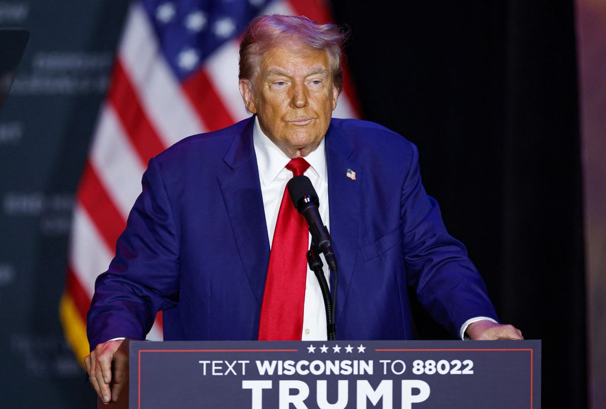 Former President and Republican presidential candidate Donald Trump delivers remarks at the Prairie du Chien Area Arts Center in Prairie du Chien, Wisconsin, on September 28, 2024.  (KAMIL KRZACZYNSKI/AFP via Getty Images)