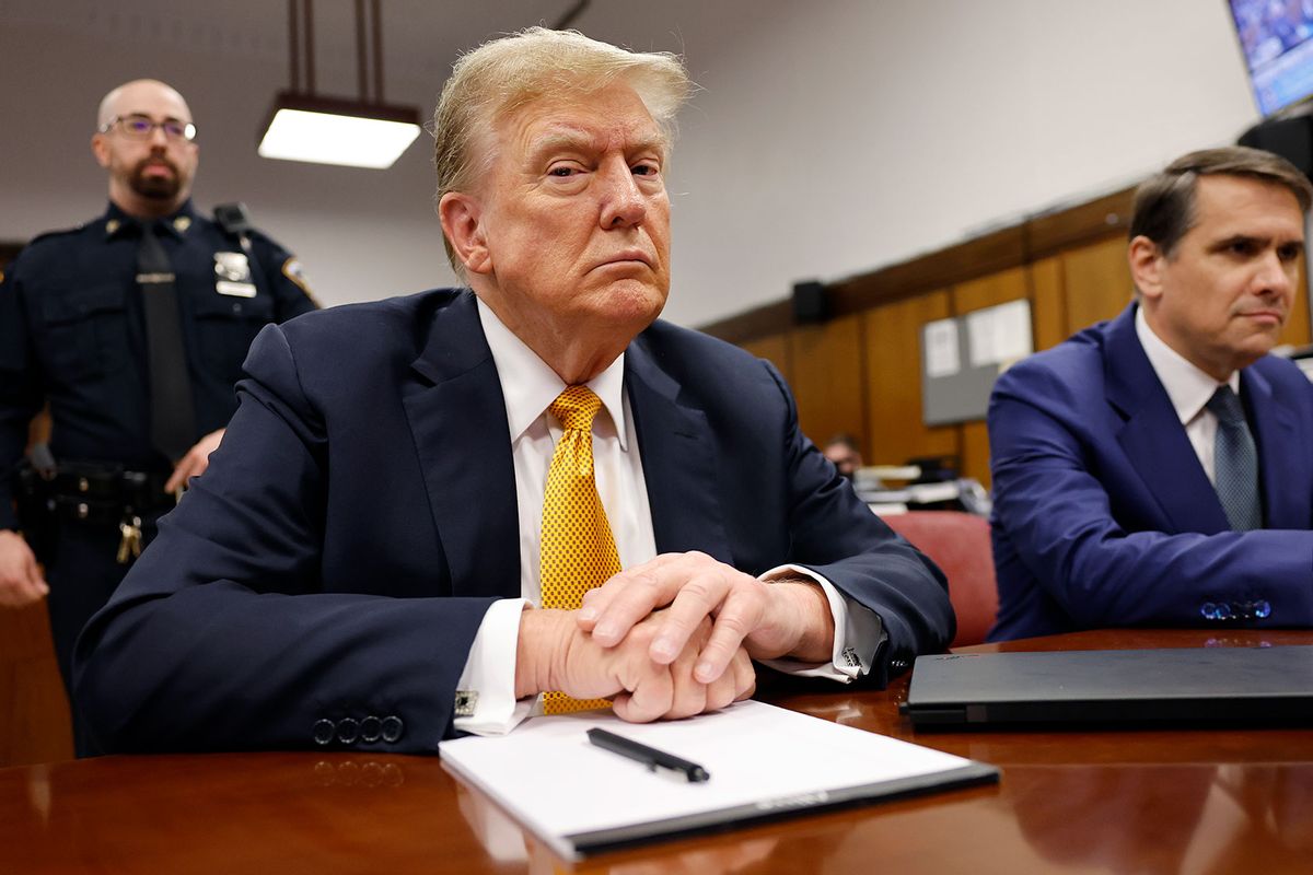 Former U.S. President Donald Trump sits in the courtroom during his hush money trial at Manhattan Criminal Court on May 21, 2024 in New York City. (Michael M. Santiago/Getty Images)