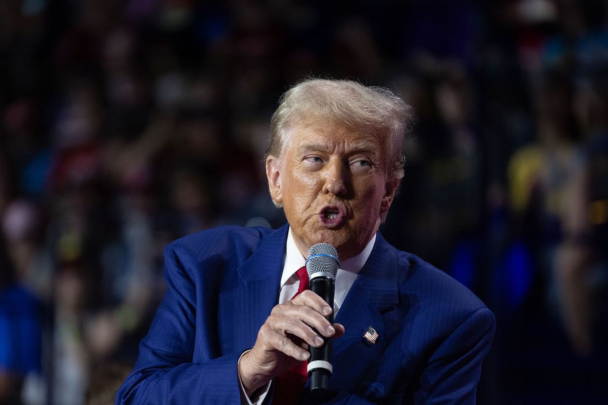 Republican presidential nominee, former U.S. President Donald Trump speaks during a campaign event on August 29, 2024 in La Crosse, Wisconsin. (Scott Olson/Getty Images)