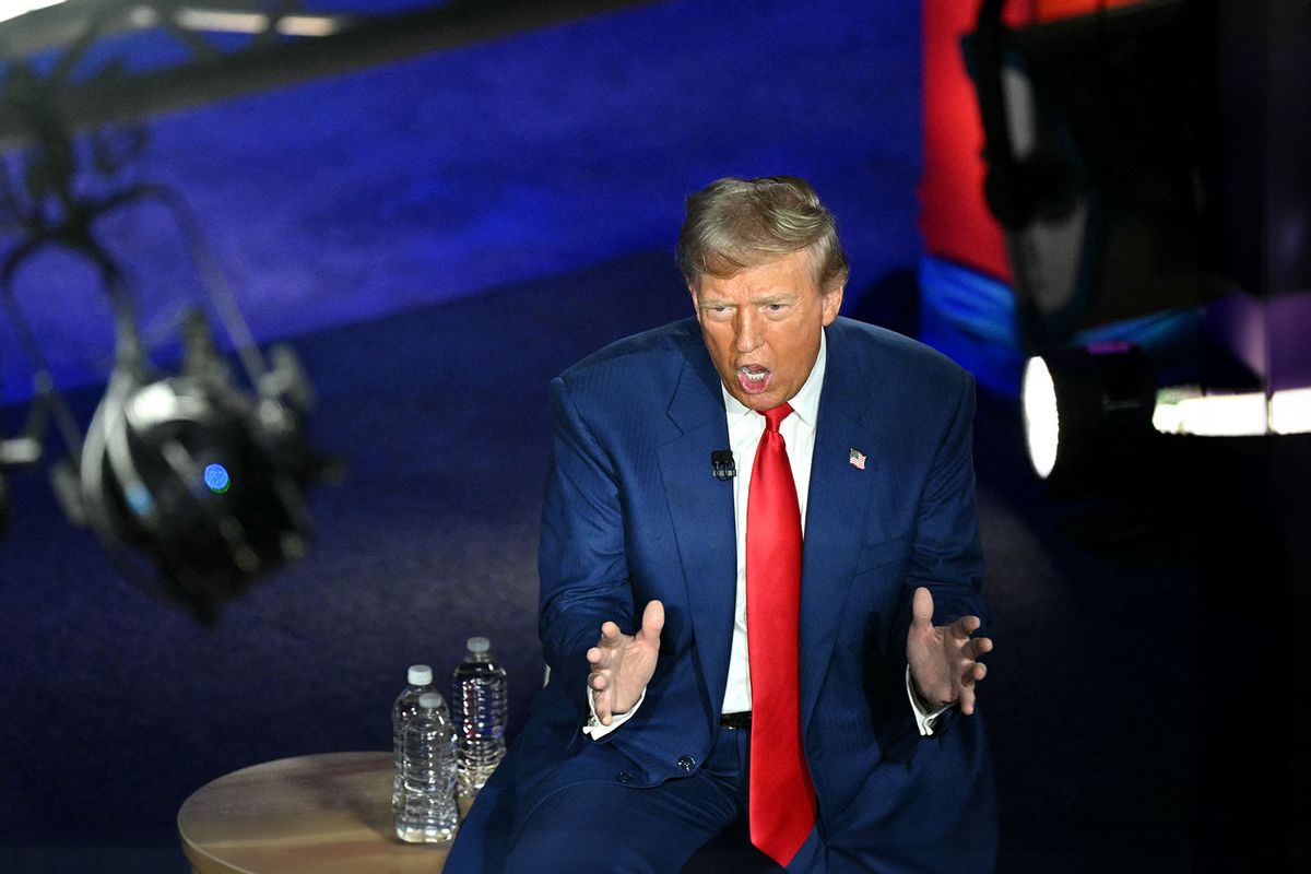 Former US President and Republican presidential candidate Donald Trump takes part in a town hall moderated by Fox News broadcaster Sean Hannity at the New Holland Arena in Harrisburg, Pennsylvania, on September 4, 2024. (MANDEL NGAN/AFP via Getty Images)