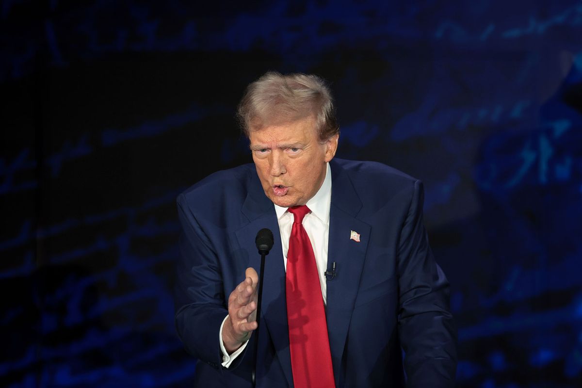 Republican presidential nominee, former U.S. President Donald Trump, debates Democratic presidential nominee, U.S. Vice President Kamala Harris, for the first time during the presidential election campaign at The National Constitution Center on September 10, 2024 in Philadelphia, Pennsylvania. (Win McNamee/Getty Images)