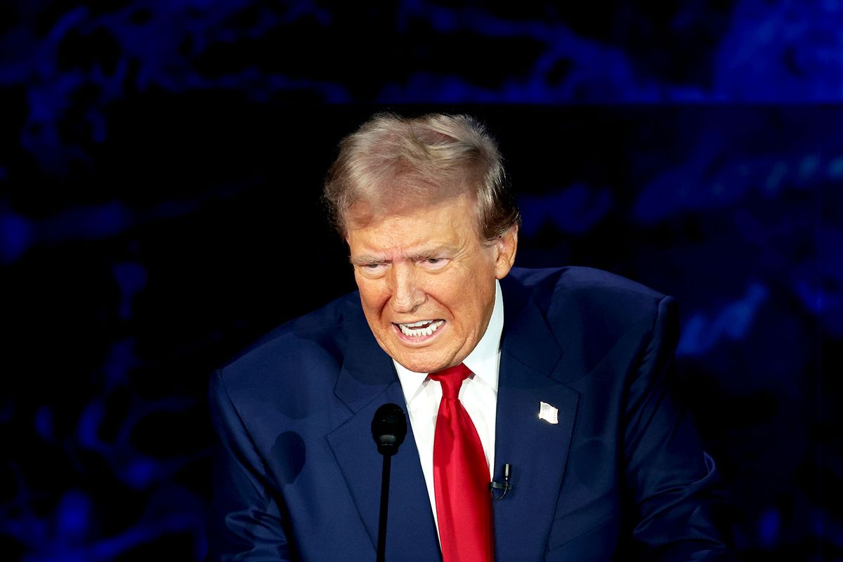 Republican presidential nominee, former U.S. President Donald Trump, debates Democratic presidential nominee, U.S. Vice President Kamala Harris, for the first time during the presidential election campaign at The National Constitution Center on September 10, 2024 in Philadelphia, Pennsylvania. (Win McNamee/Getty Images)