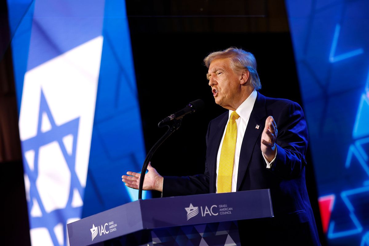 Republican presidential nominee former U.S. President Donald Trump delivers remarks at the Israeli American Council National Summit at the Washington Hilton on September 19, 2024 in Washington, DC. (Kevin Dietsch/Getty Images)