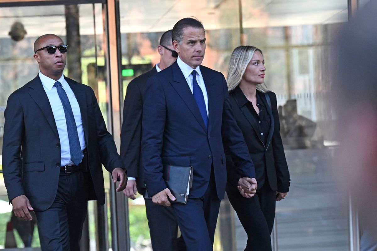 Hunter Biden (C), son of U.S. President Joe Biden, and his wife Melissa Cohen, leave court after his guilty plea in his trial on tax evasion in Los Angeles, California, on September 5, 2024. (ROBYN BECK/AFP via Getty Images)