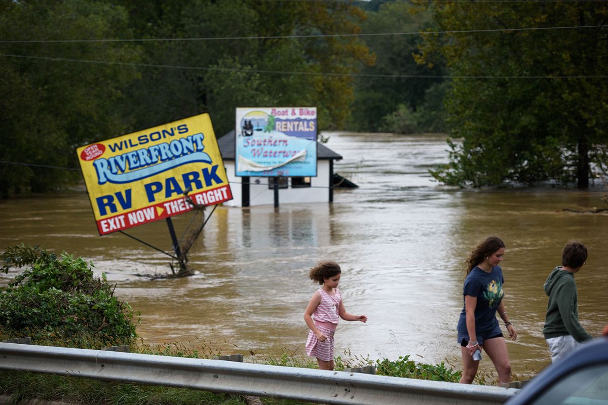 Heavy rains from hurricane Helene caused record flooding and damage on September 28, 2024 in Asheville, North Carolina. (Melissa Sue Gerrits/Getty Images)