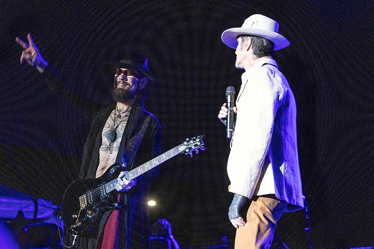 Guitarist Dave Navarro and singer Perry Farrell of Jane's Addiction perform at Red Hat Amphitheater on September 03, 2024 in Raleigh, North Carolina. (Photo by Jeff Hahne/Getty Images)