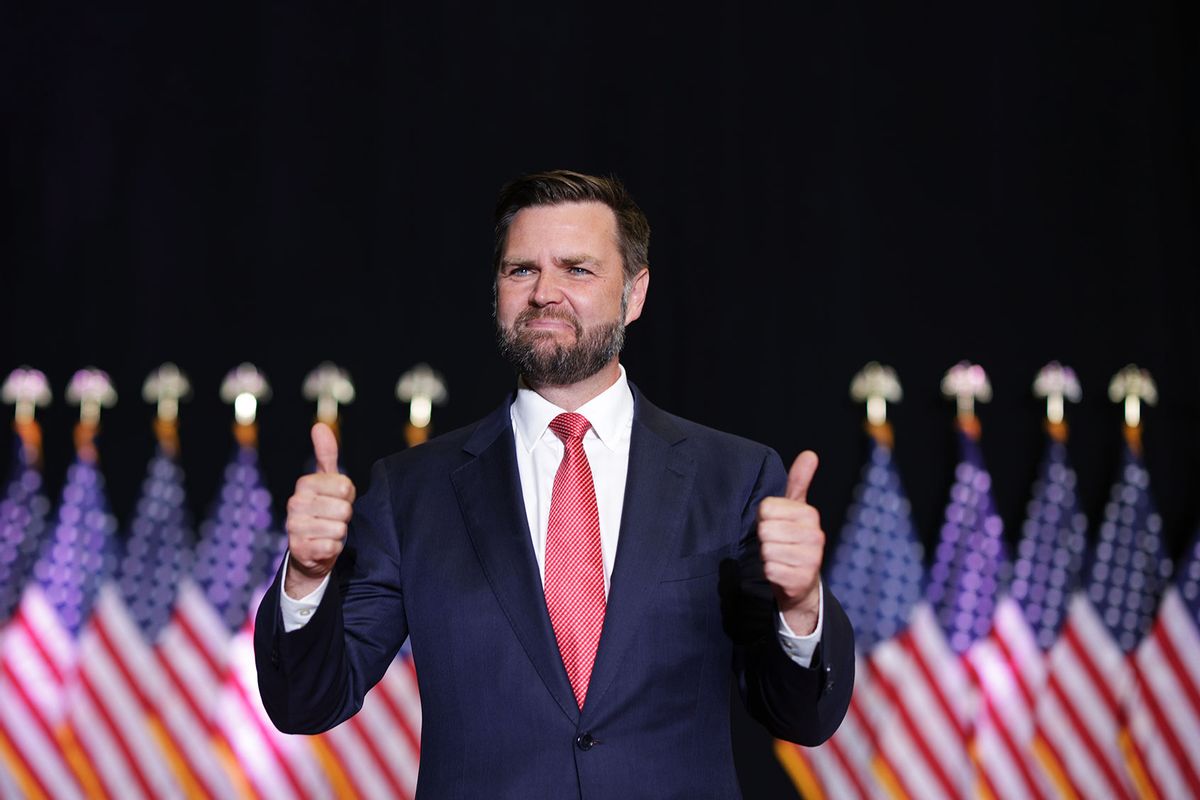 Republican vice presidential nominee, U.S. Sen. J.D. Vance (R-OH) holds a campaign rally at Radford University on July 22, 2024 in Radford, Virginia. (Alex Wong/Getty Images)