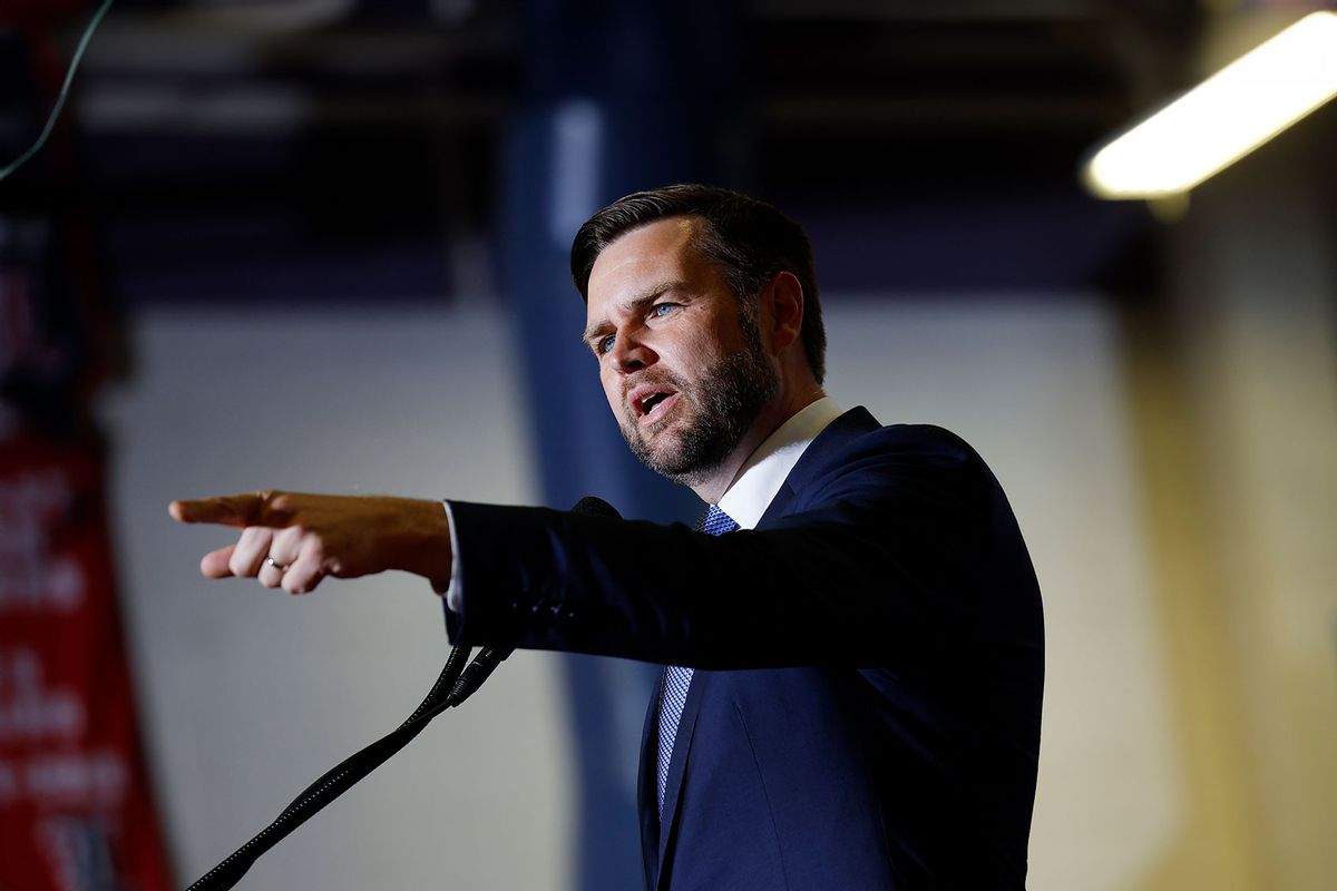 Republican vice presidential nominee U.S. Sen. J.D. Vance (R-OH) speaks at a campaign rally at Liberty High School on July 30, 2024 in Henderson, Nevada. (Anna Moneymaker/Getty Images)