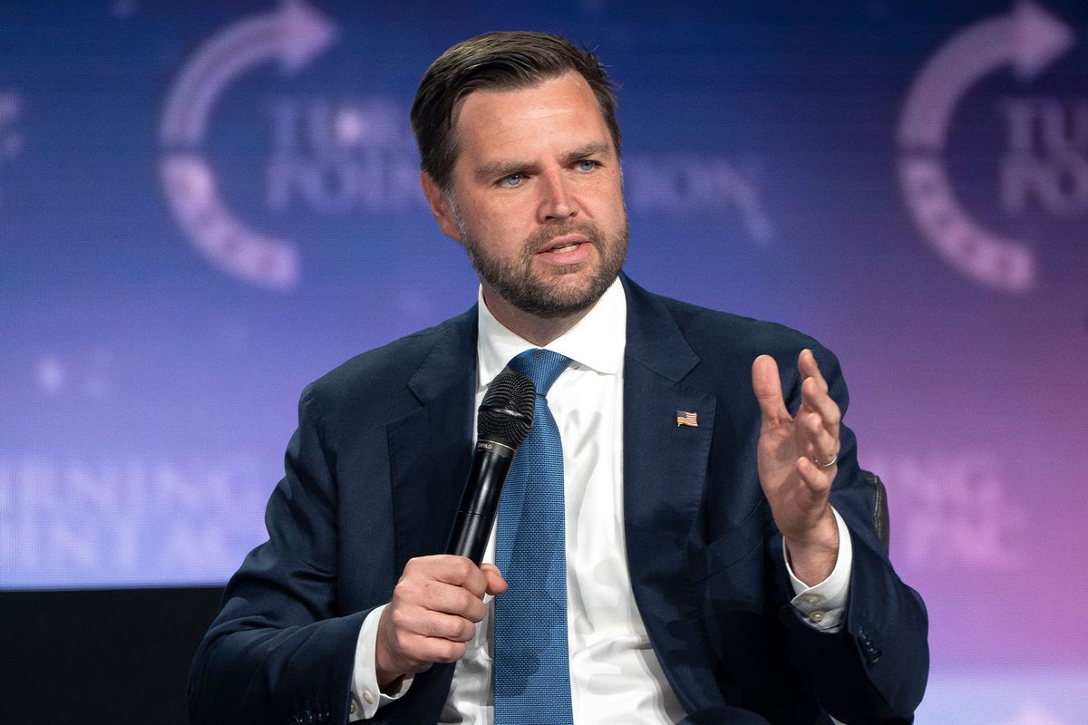 US Senator and Republican vice presidential candidate J.D. Vance speaks during Turning Point Action's Chase the Vote campaign event at Generation Church in Mesa, Arizona, on September 4, 2024. (REBECCA NOBLE/AFP via Getty Images)