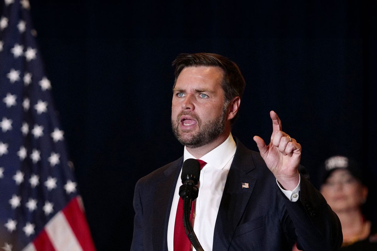 US Senator and Republican vice presidential candidate J.D. Vance speaks during a campaign event at Arizona Biltmore Resort in Phoenix, Arizona, on September 5, 2024. (OLIVIER TOURON/AFP via Getty Images)