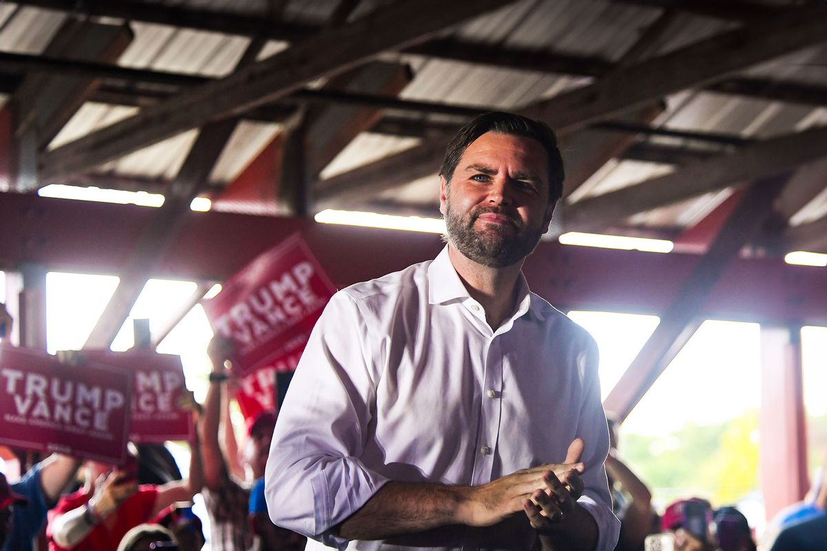 Republican vice presidential nominee, U.S. Sen. J.D. Vance (R-OH) speaks to a crowd during a rally at the Berks County Fairgrounds on September 21, 2024 in Leesport, Pennsylvania. (Matthew Hatcher/Getty Images)