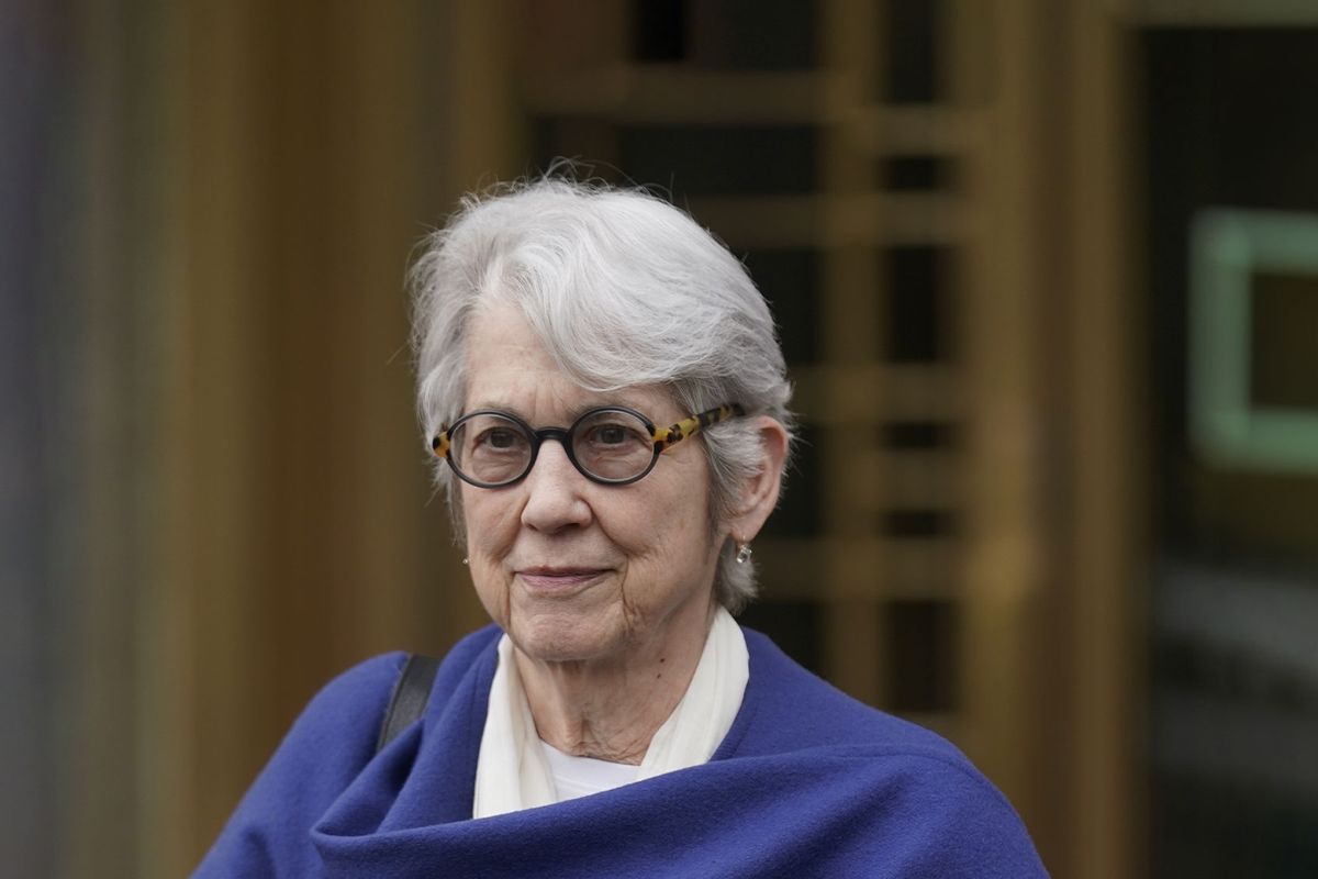 Jessica Leeds leaves the federal courthouse after testifying in writer E. Jean Carroll's lawsuit against Donald Trump in New York, Tuesday, May 2, 2023. (Seth Wenig/PA Images via Getty Images)