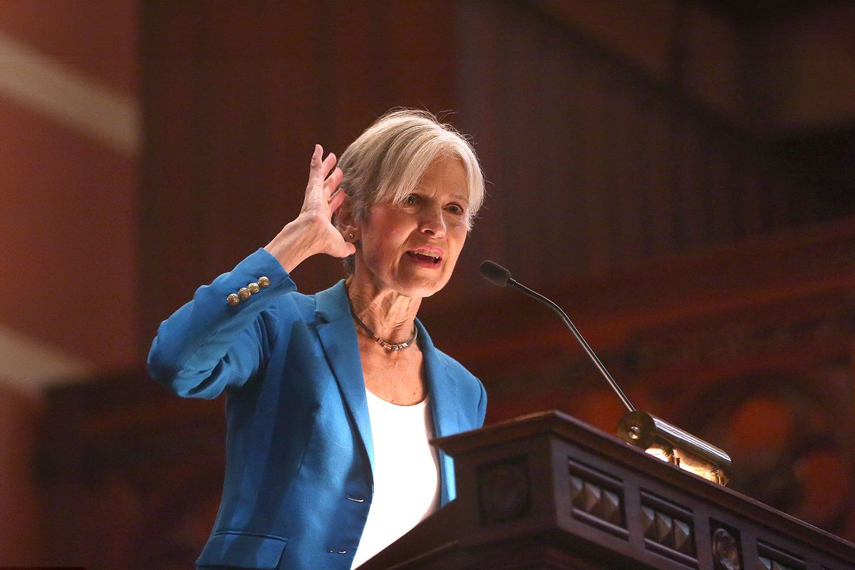 Dr. Jill Stein, Green Party presidential candidate, speaks as a rally at Old South Church in Boston on Oct. 30, 2016. (Pat Greenhouse/The Boston Globe via Getty Images)