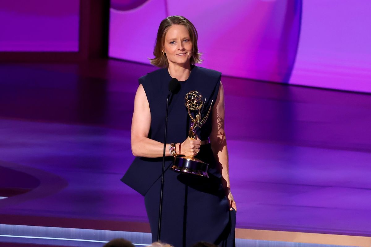 Jodie Foster accepts the Outstanding Lead Actress in a Limited or Anthology Series or Movie award for “True Detective” speaks onstage during the 76th Primetime Emmy Awards at Peacock Theater on September 15, 2024 in Los Angeles, California. (Leon Bennett/WireImage)