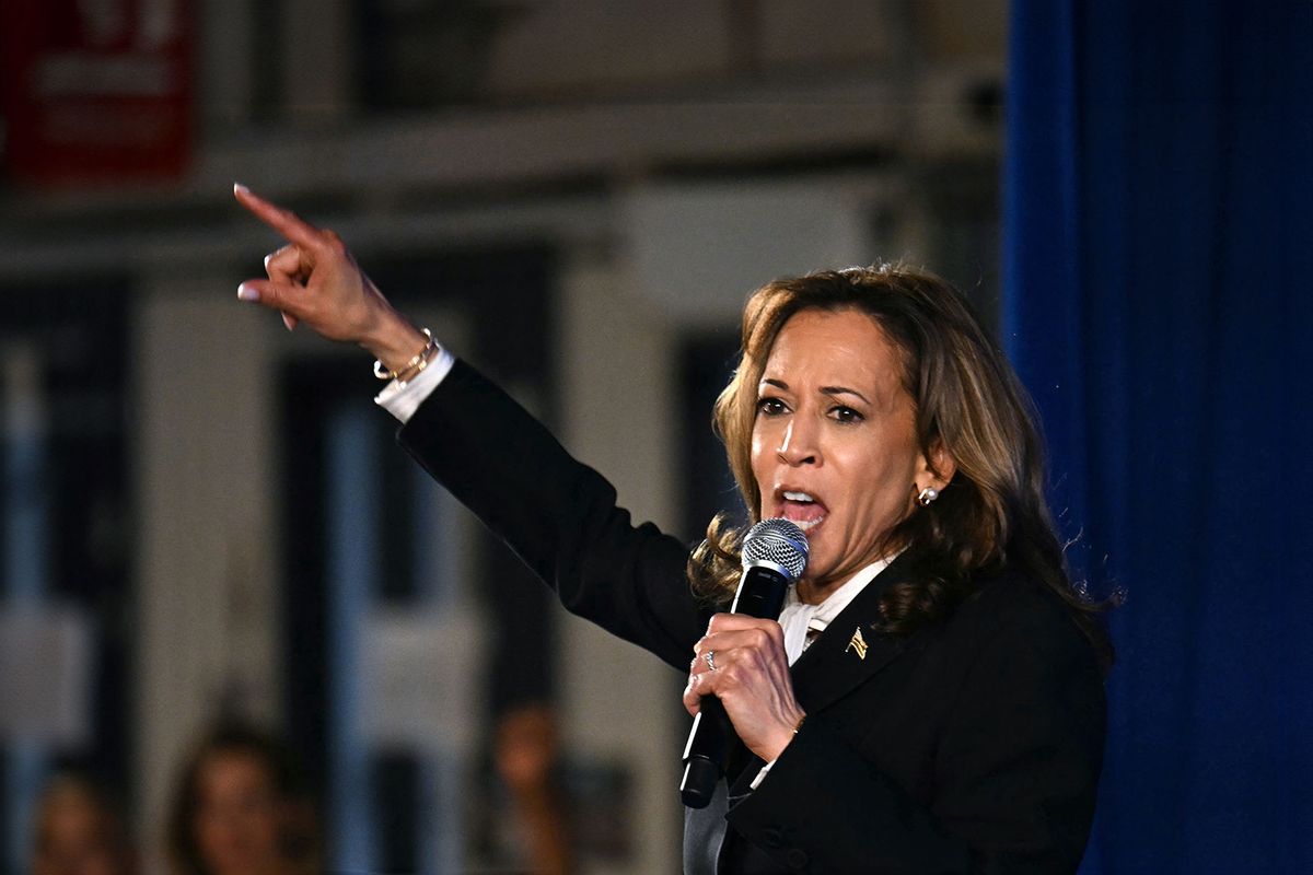 US Vice President and Democratic presidential candidate Kamala Harris speaks at a watch party after a presidential debate with former US President and Republican presidential candidate Donald Trump at the Cherry Street Pier in Philadelphia, Pennsylvania, on September 10, 2024. (JIM WATSON/AFP via Getty Images)