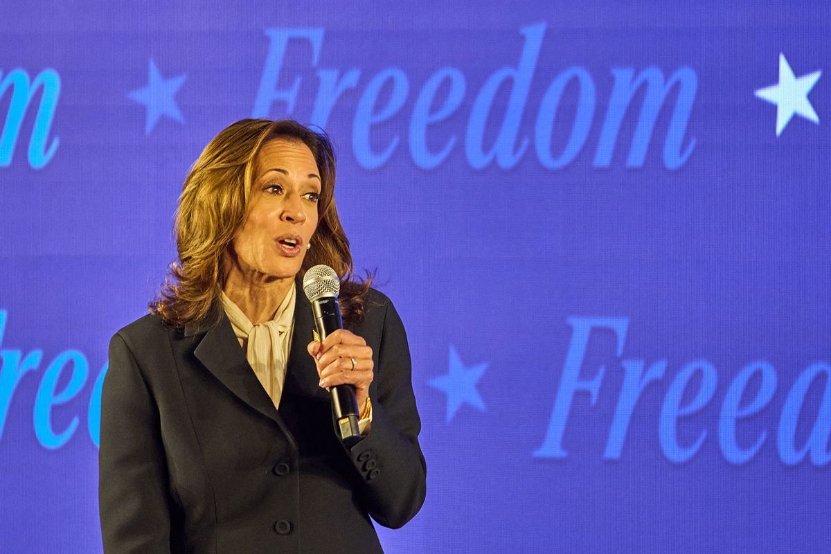 Vice President Kamala Harris speaks to supporters at a watch party following a debate with former president Donald Trump in Philadelphia, PA, Tuesday, Sept. 10, 2024. (DOMINIC GWINN/Middle East Images/AFP via Getty Images)