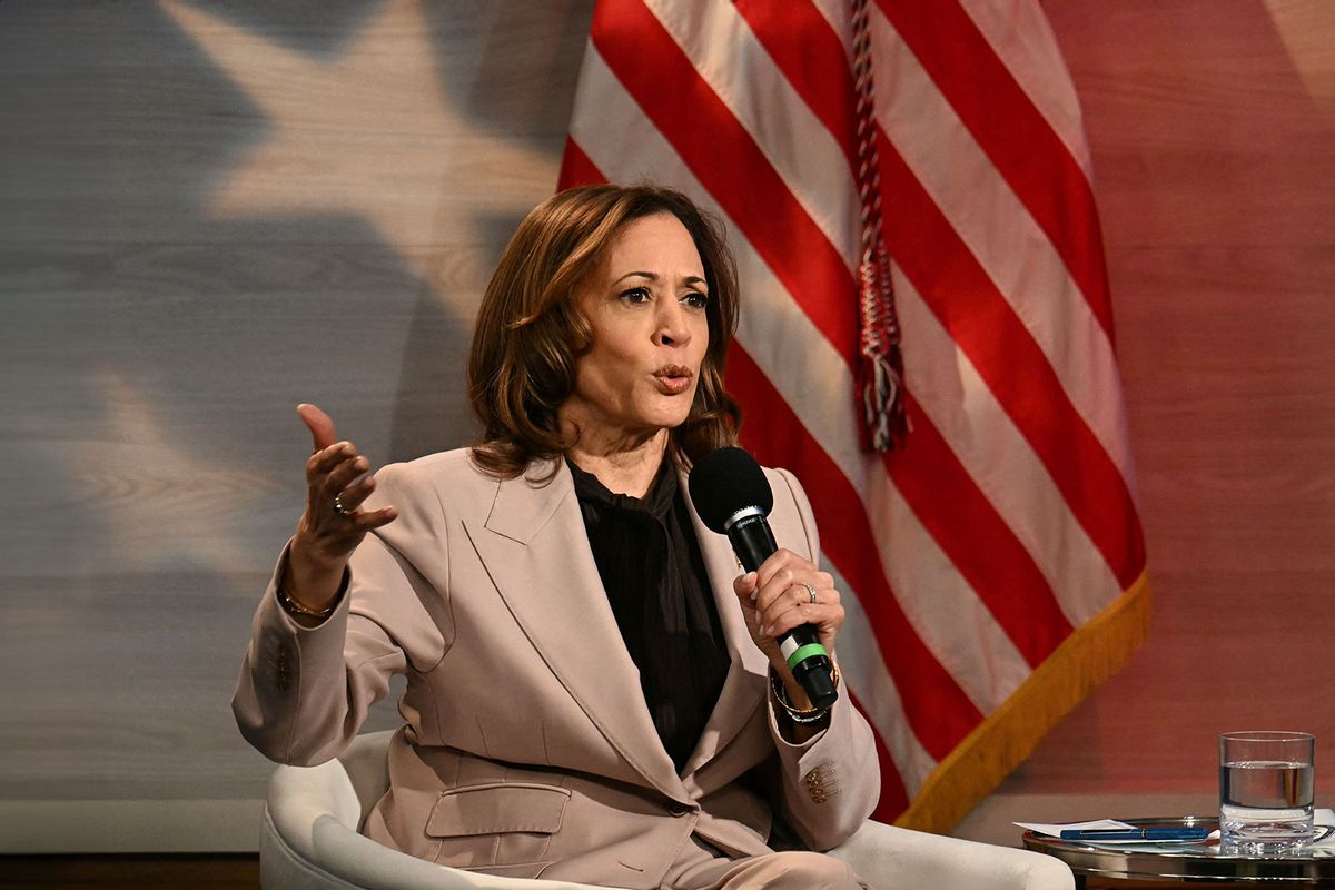 US Vice President and Democratic presidential candidate Kamala Harris speaks during a discussion hosted by the National Association of Black Journalists (NABJ), in Philadelphia, Pennsylvania, on September 17, 2024. (JIM WATSON/AFP via Getty Images)