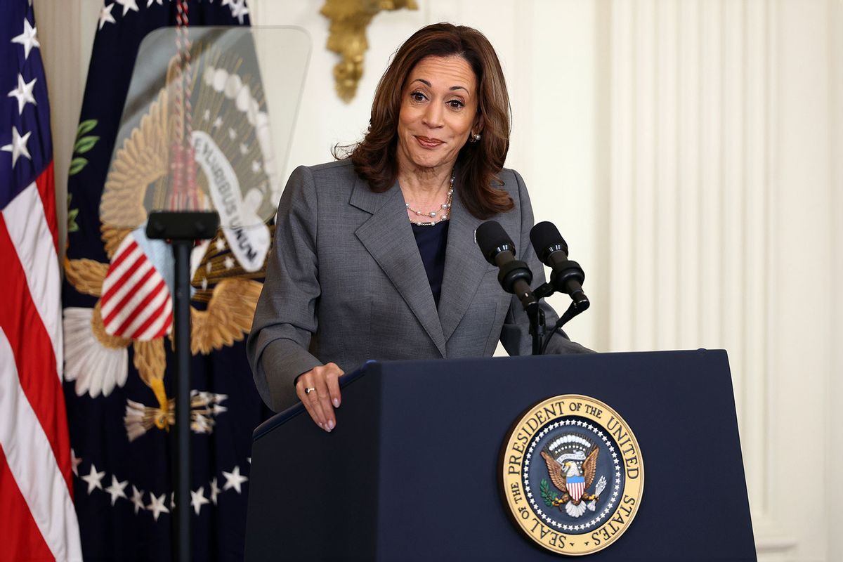 Democratic presidential nominee, U.S. Vice President Kamala Harris, delivers remarks during an event in the East Room of the White House September 26, 2024 in Washington, DC. (Tom Brenner/Getty Images)