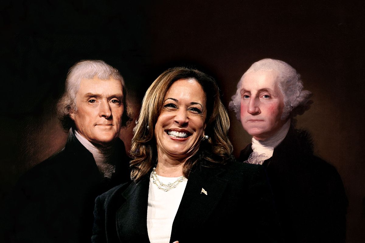 Kamala Harris, Thomas Jefferson and George Washington (Photo illustration by Salon/Getty Images)