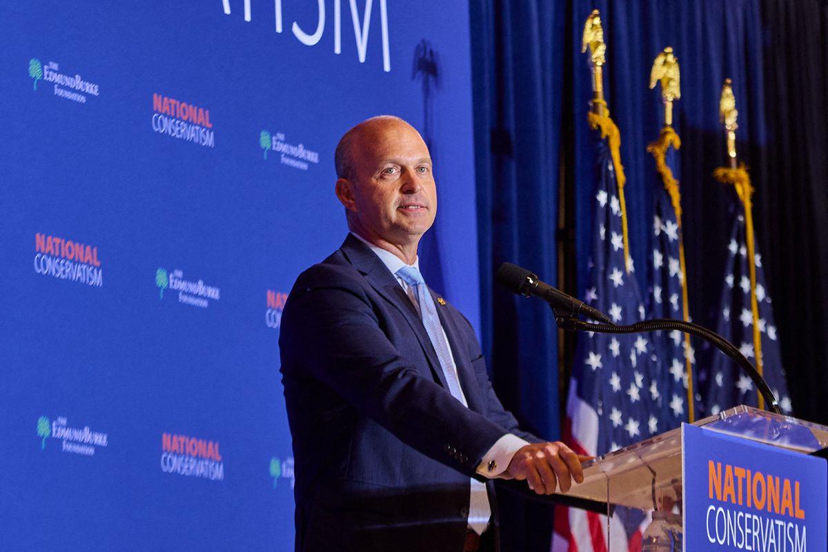 President of the Heritage Foundation Kevin Roberts speaks at the National Conservative Conference in Washington D.C., Monday, July 8, 2024. (DOMINIC GWINN/Middle East Images/AFP via Getty Images)