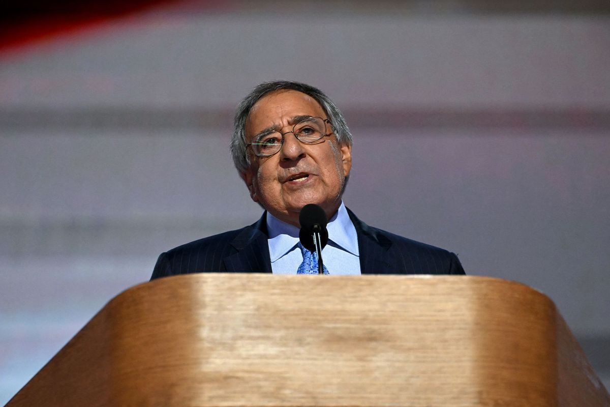 Former US Secretary of Defense Leon E. Panetta speaks on the fourth and last day of the Democratic National Convention (DNC) at the United Center in Chicago, Illinois, on August 22, 2024. (ANDREW CABALLERO-REYNOLDS/AFP via Getty Images)