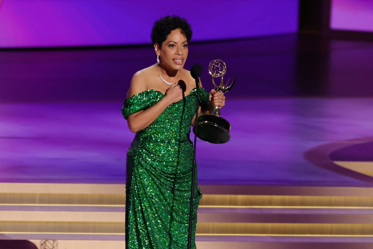 Liza Colón-Zayas accepts the Outstanding Supporting Actress in a Comedy Series award for “The Bear” onstage during the 76th Primetime Emmy Awards at Peacock Theater on September 15, 2024 in Los Angeles, California.  (Kevin Winter/Getty Images)