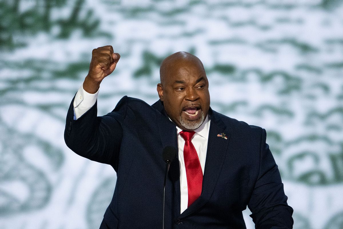 North Carolina Lt. Governor Mark Robinson speaks at the Republican National Convention at the Fiserv Forum in Milwaukee, Wisc., on Monday, July 15, 2024. (Bill Clark/CQ-Roll Call, Inc via Getty Images)