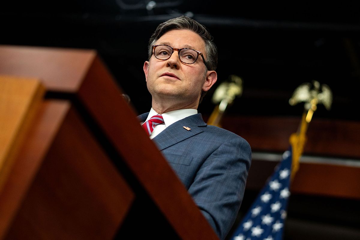 Speaker of the House Mike Johnson (R-LA) speaks during a news conference following a House Republican Conference meeting at the U.S. Capitol on September 10, 2024 in Washington, DC. (Kent Nishimura/Getty Images)