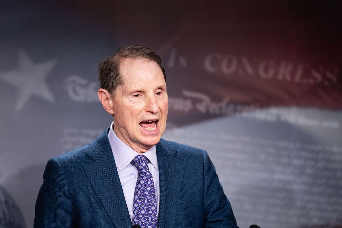 Sen. Ron Wyden, D-Ore., speaks during the news conference on President Bidens budget in the Capitol on Thursday, March 9, 2023. (Bill Clark/CQ-Roll Call, Inc via Getty Images)