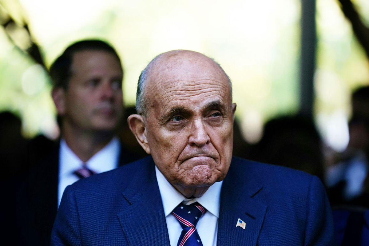 Former New York City Mayor Rudy Giuliani attends a remembrance ceremony on the 23rd anniversary of the September 11 terror attack on the World Trade Center at Ground Zero, in New York City on September 11, 2024. (ADAM GRAY/AFP via Getty Images)