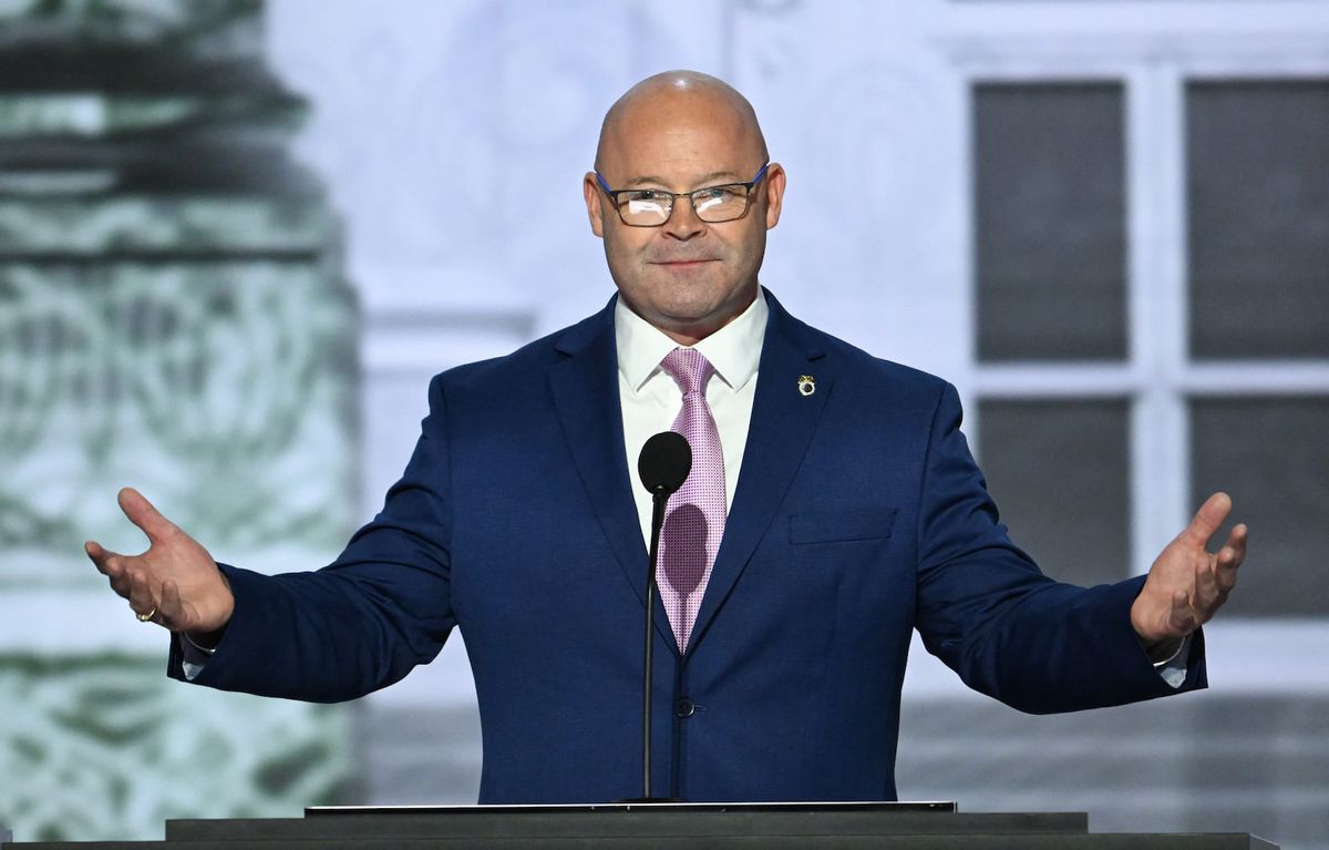 General President of the International Brotherhood of Teamsters Sean O'Brien speaks during the first day of the 2024 Republican National Convention at the Fiserv Forum in Milwaukee, Wisconsin, July 15, 2024. Days after he survived an assassination attempt Donald Trump won formal nomination as the Republican presidential candidate and picked right-wing loyalist J.D. Vance for running mate, kicking off a triumphalist party convention in the wake of last weekend's failed assassination attempt. (Photo by ANDREW CABALLERO-REYNOLDS / AFP)