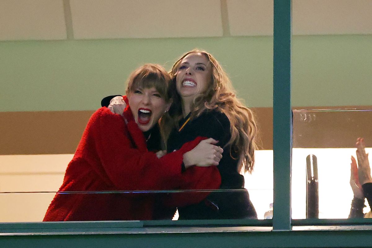 Taylor Swift and Brittany Mahomes react in a suite during the game between the Kansas City Chiefs and the Green Bay Packers at Lambeau Field on December 03, 2023 in Green Bay, Wisconsin. (Stacy Revere/Getty Images)