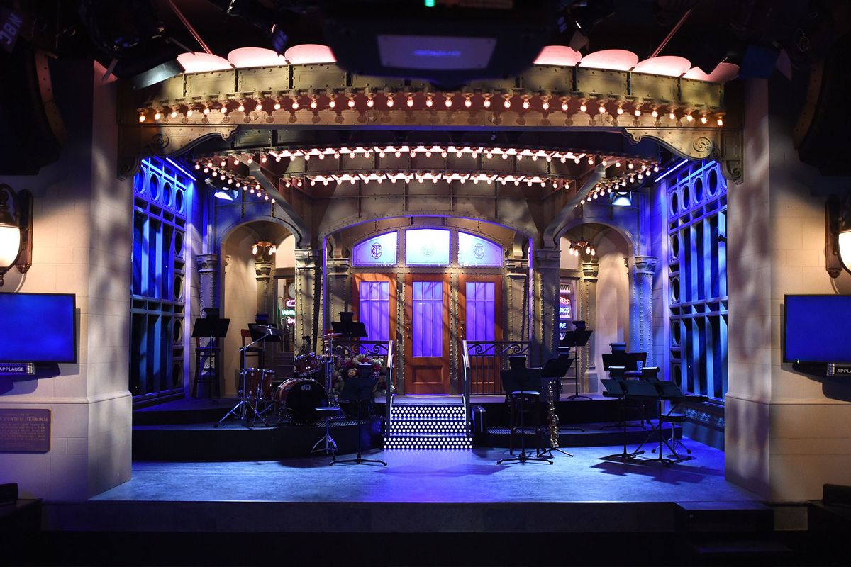 The SNL stage on display during a media preview on May 29, 2015 at the Saturday Night Live: The Exhibition, celebrating the NBC programs 40-year history. (TIMOTHY A. CLARY/AFP via Getty Images)