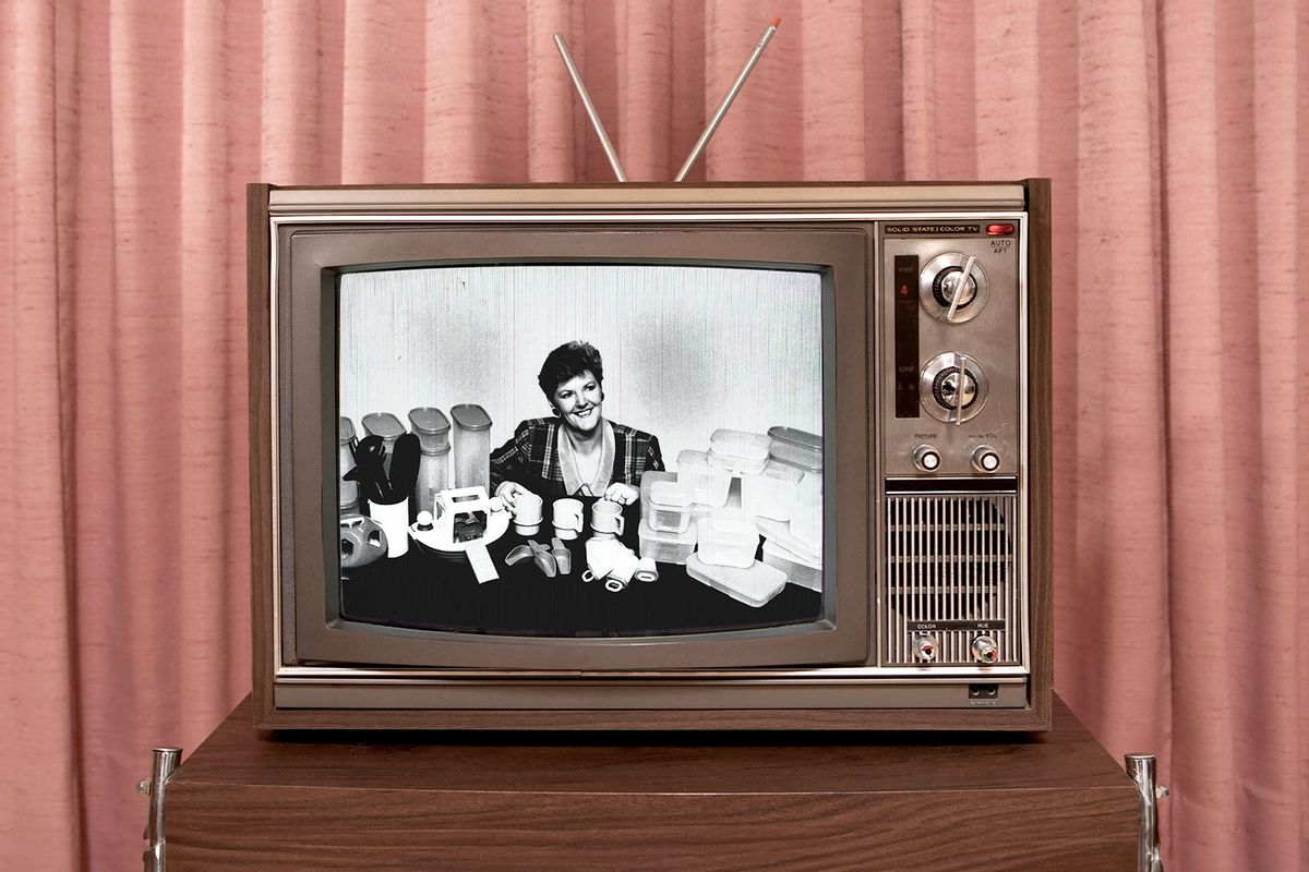 A woman posed with her Tupperware products on TV (Photo illustration by Salon/Getty Images)