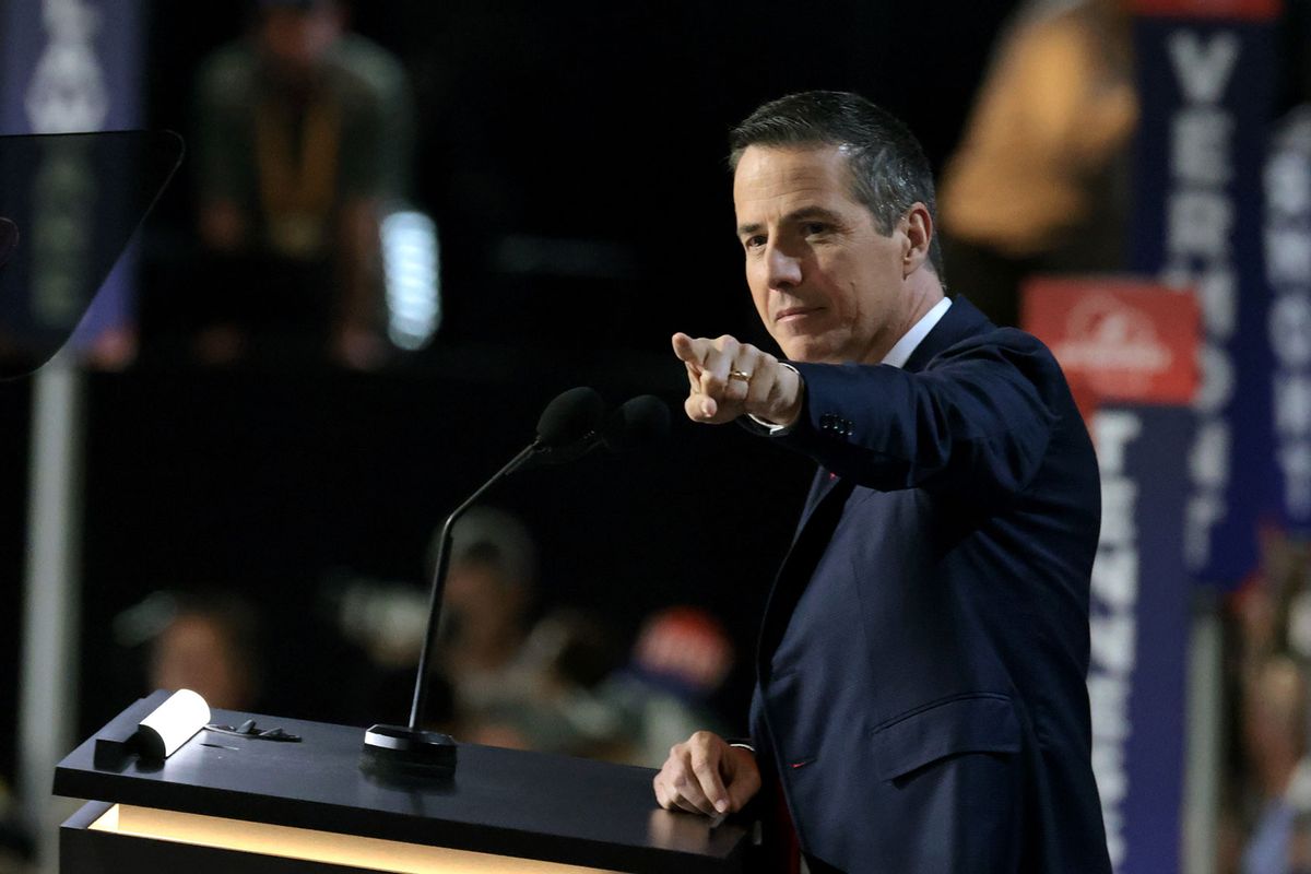 Ohio Republican U.S. Senate candidate Bernie Moreno speaks on stage on the second day of the Republican National Convention at the Fiserv Forum on July 16, 2024 in Milwaukee, Wisconsin. (Scott Olson/Getty Images)