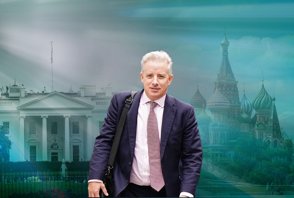 Christopher Steele with the White House and Moscow behind him (Photo illustration by Salon/Getty Images)