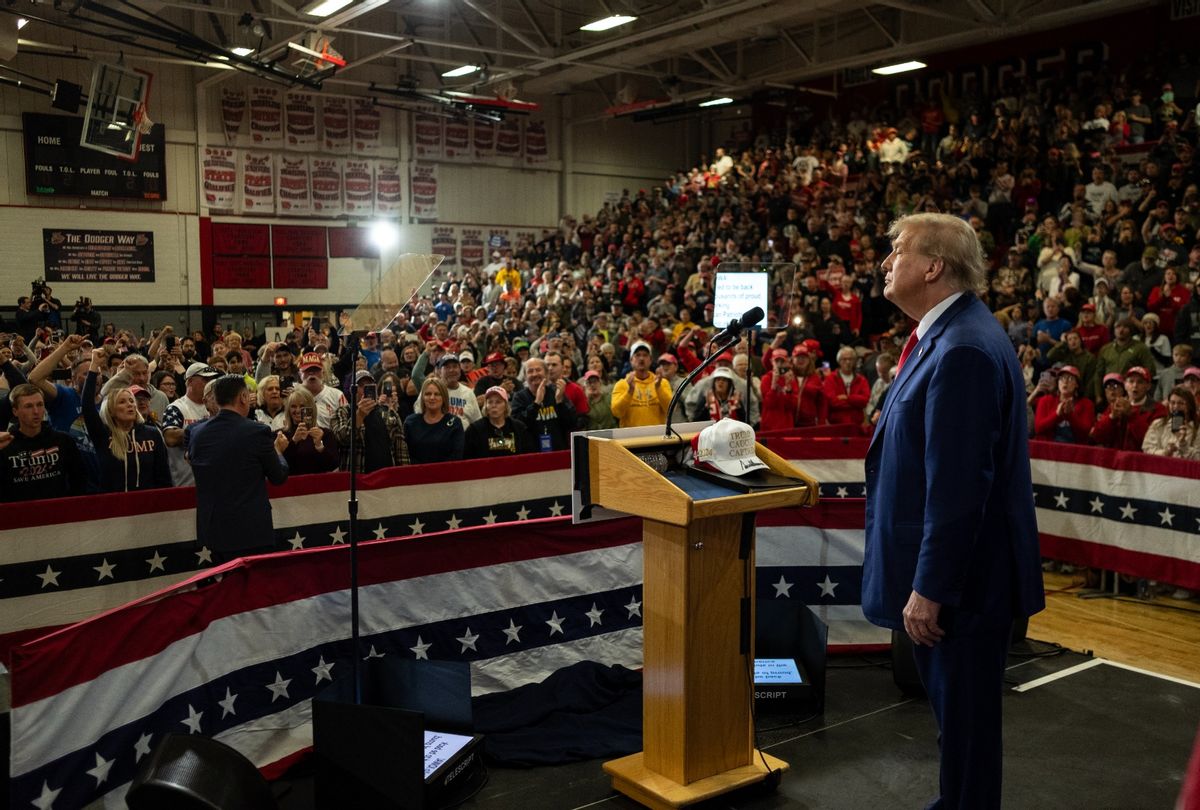 Former President Donald Trump speaks to a crowd of supporters at the Fort Dodge Senior High School on November 18, 2023 in Fort Dodge, Iowa.  (Jim Vondruska/Getty Images)