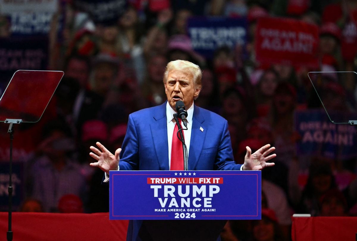 Former President and Republican presidential candidate Donald Trump speaks during a campaign rally at Madison Square Garden in New York, October 27, 2024.  (ANGELA WEISS/AFP via Getty Images)