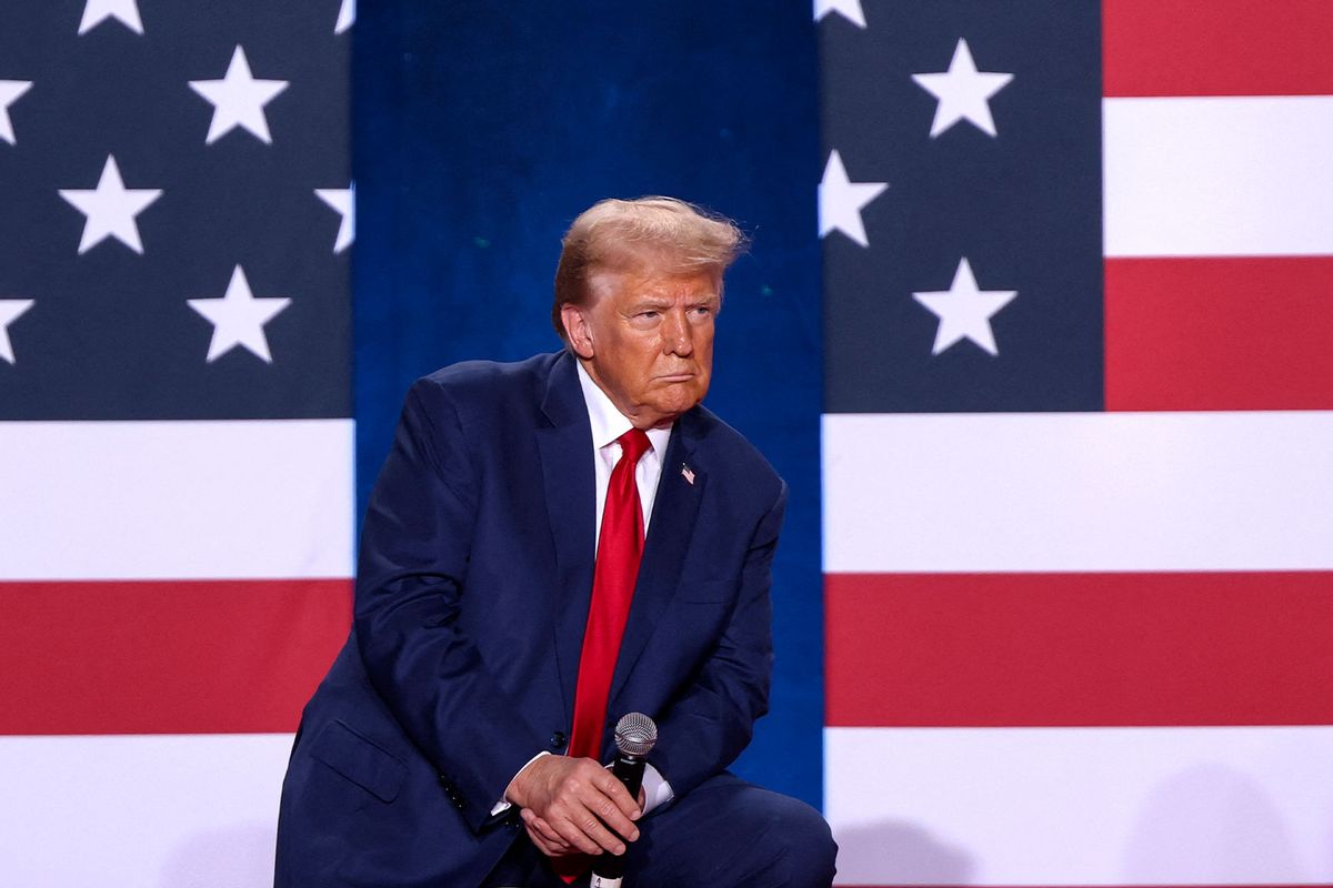 Former US President and Republican presidential candidate Donald Trump looks on during a town hall event at the Crown Complex in Fayetteville, North Carolina, on October 4, 2024. (LOGAN CYRUS/AFP via Getty Images)