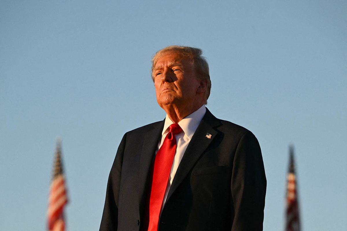 Former US President and Republican presidential candidate Donald Trump looks on during a campaign rally at site of his first assassination attempt in Butler, Pennsylvania on October 5, 2024. (JIM WATSON/AFP via Getty Images)